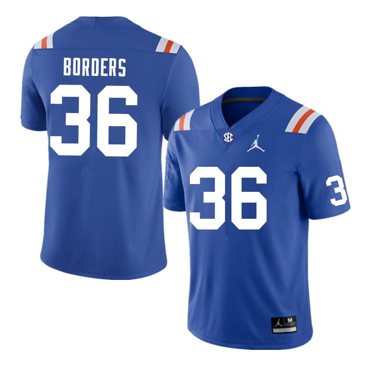 Men's NCAA Florida Gators Chief Borders #36 Stitched Authentic Nike Blue Throwback College Football Jersey FOD2465OQ